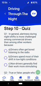 The quiz screen on Sleepful Drive app.